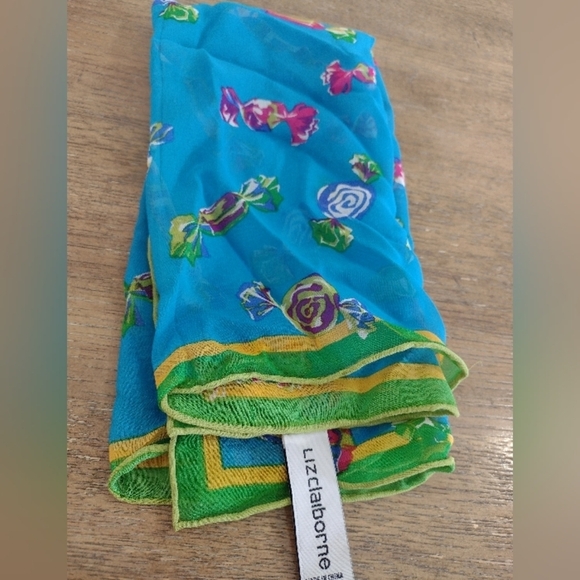 Vintage Liz Claiborne Square 19" 100% Silk Scarf Candy Print - Picture 2 of 8